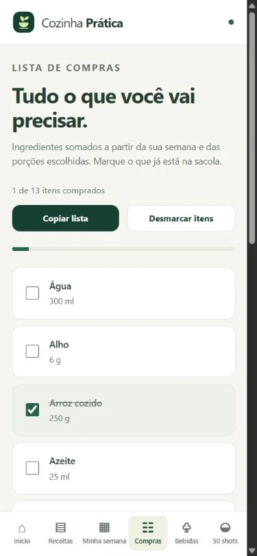 Captura real da lista de compras do Cozinha Prática