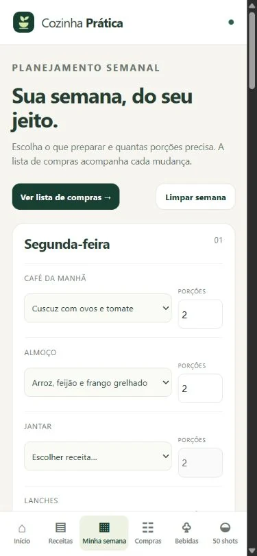 Captura real do planejador semanal do Cozinha Prática